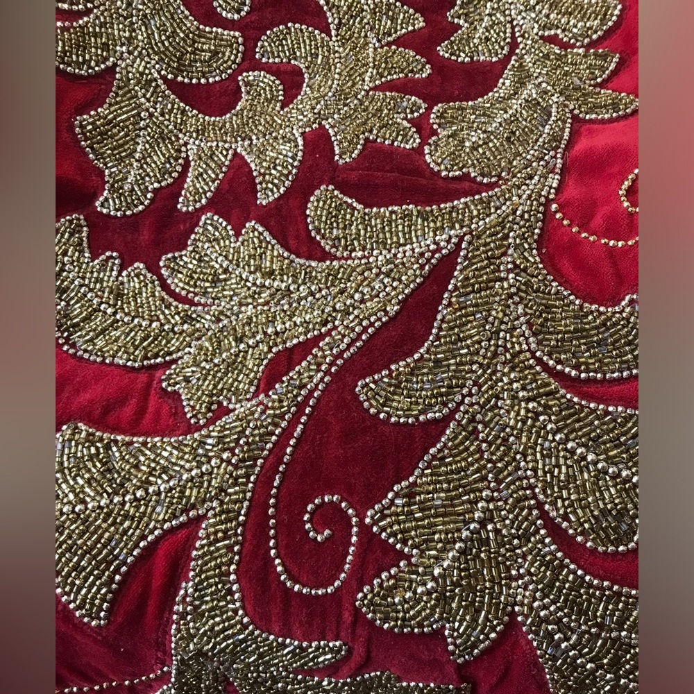 Grammercy Studios Red with Heavy Gold Beading Table Runner - Picture 6 of 15